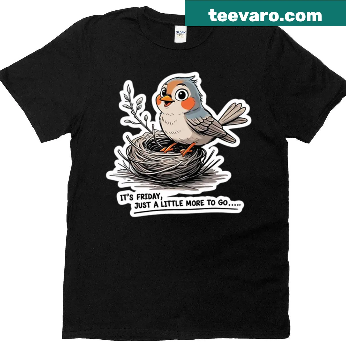 T-shirt featuring a hopeful sparrow illustration for Friday — on a men's t-shirt