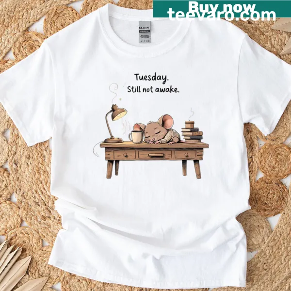 Cute cartoon t-shirt featuring a sleepy mouse design.