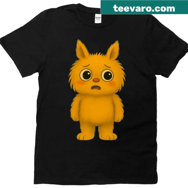 Cartoon t-shirt featuring a whimsical furry orange creature illustration