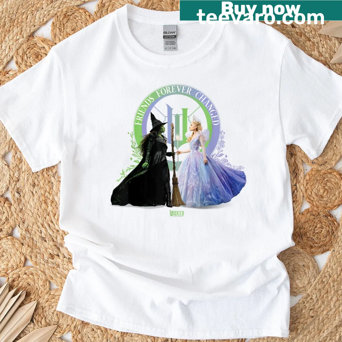 Illustration of Glinda and Elphaba on a t-shirt representing friendship — on a men's t-shirt