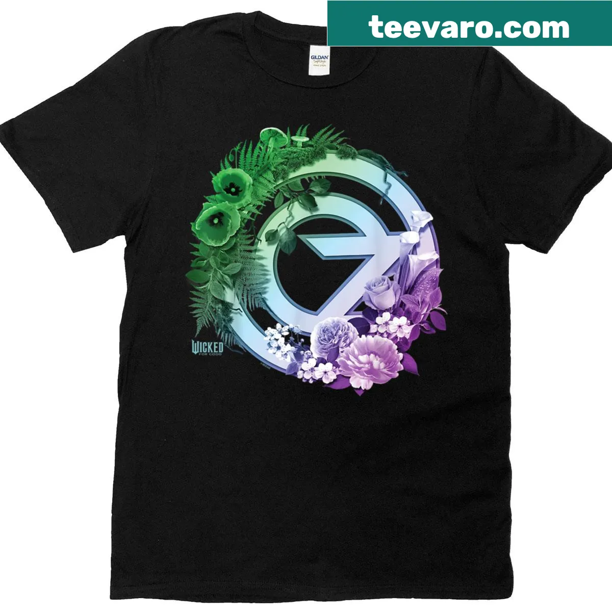 T-shirt featuring the Oz logo surrounded by floral and vine designs — on a men's t-shirt