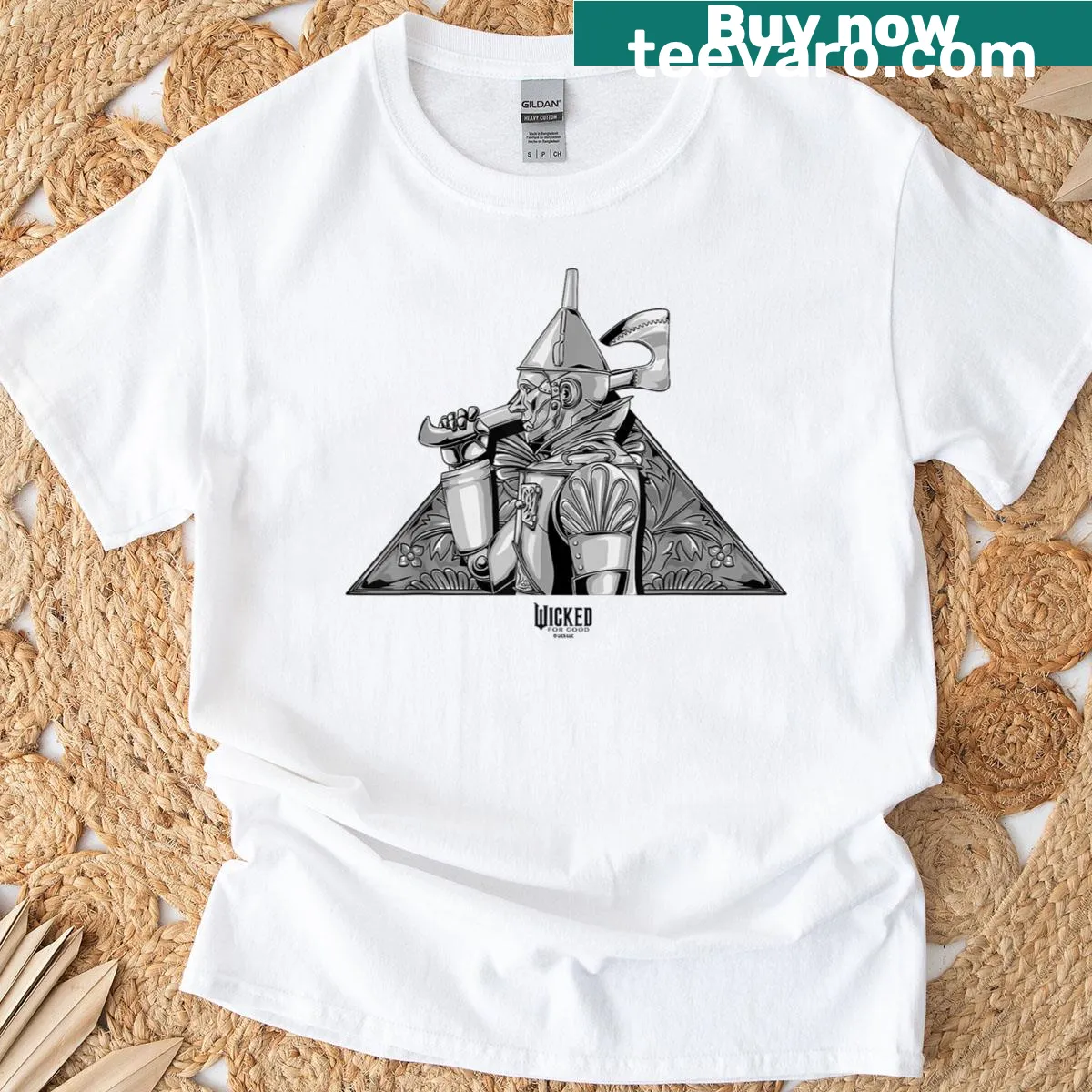 Illustrative t-shirt featuring the Tin Man symbolizing resolve and courage. — on a men's t-shirt