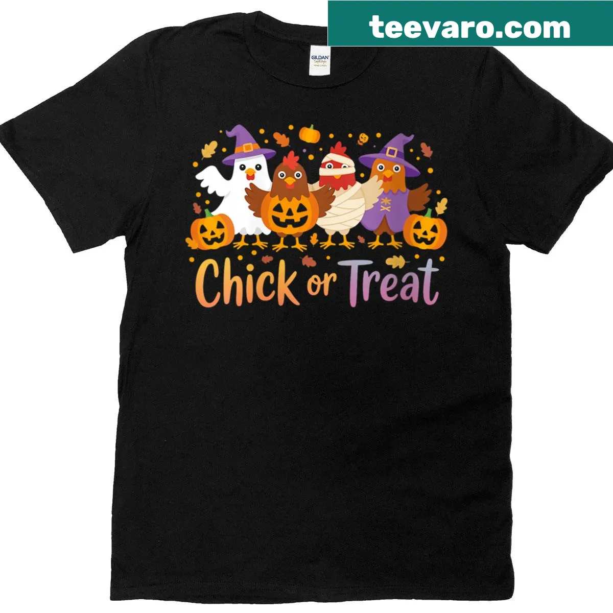 Funny Halloween t-shirt with a witch chicken graphic — on a men's t-shirt