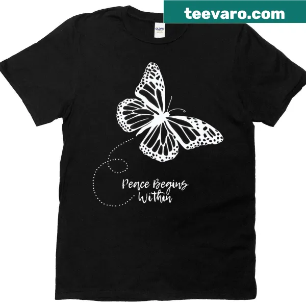 Butterfly illustration with positive vibes text on women's t-shirt