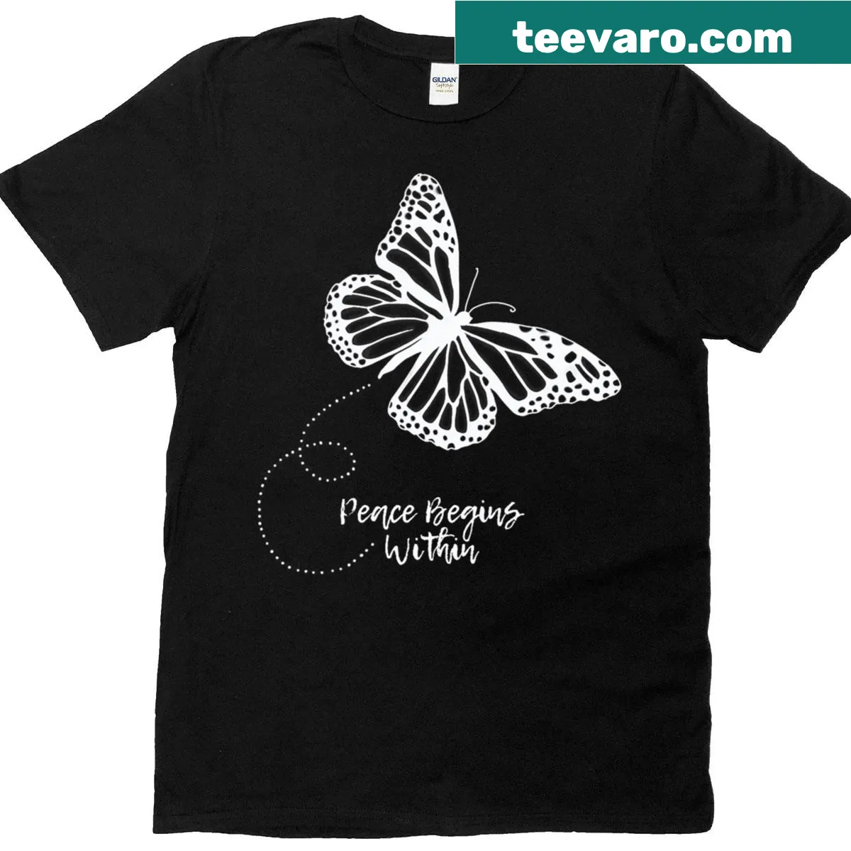 Butterfly illustration with positive vibes text on women's t-shirt — on a men's t-shirt