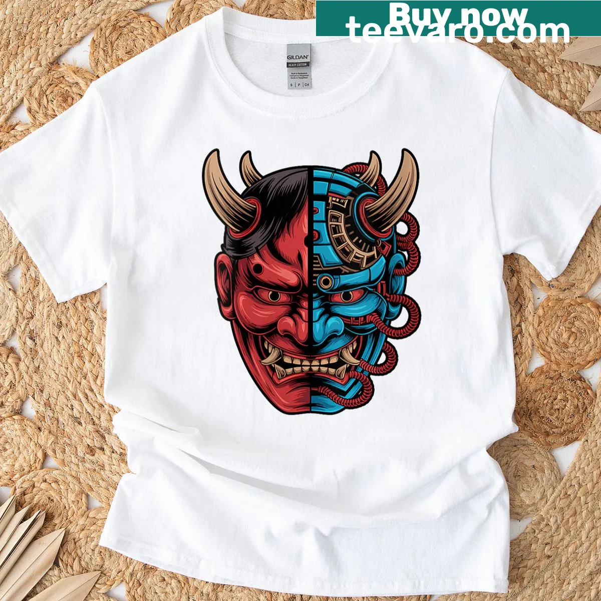 Retro cyberpunk samurai artist t-shirt — on a men's t-shirt
