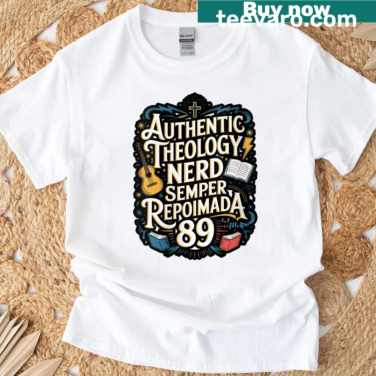 Theology Nerd t-shirt celebrating 1689 Reformed Baptist beliefs — on a men's t-shirt