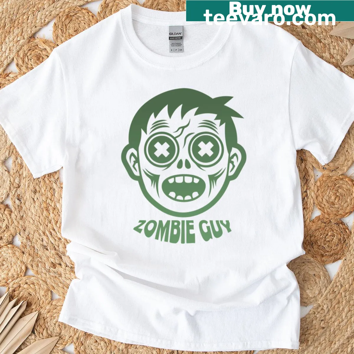 Bold zombie character graphic T-shirt — on a men's t-shirt