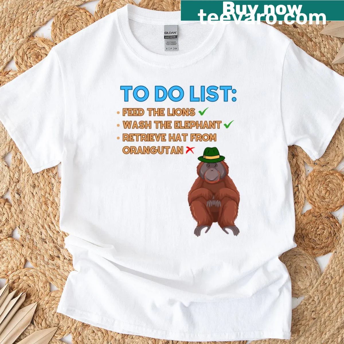 Funny zookeeper to-do list graphic t-shirt — on a men's t-shirt