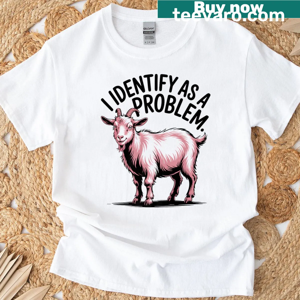 Humorous T-shirt featuring a goat pun and pride theme — on a men's t-shirt