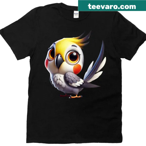 T-shirt featuring an illustration of an adorable cockatiel