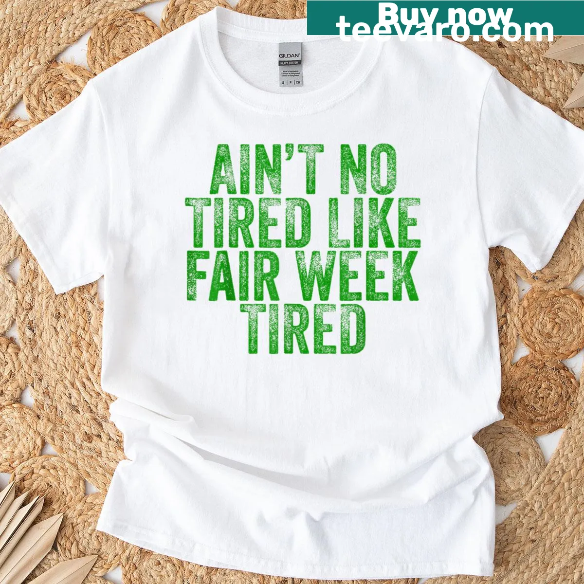 Cartoon farm animals with the phrase 'Ain't No Tired Like Fair Week Tired' — on a men's t-shirt