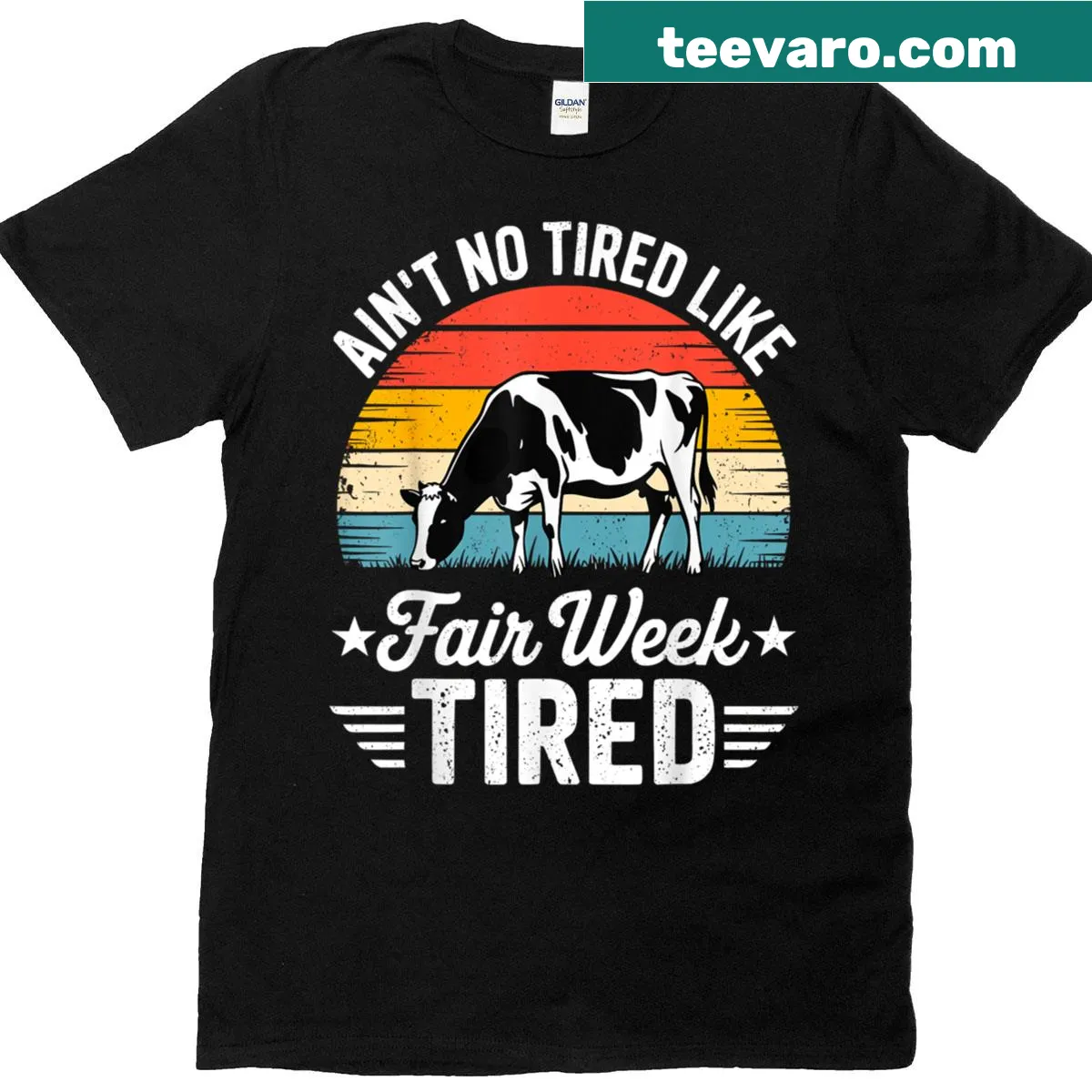 T-shirt featuring a saying about being tired after fair week — on a men's t-shirt