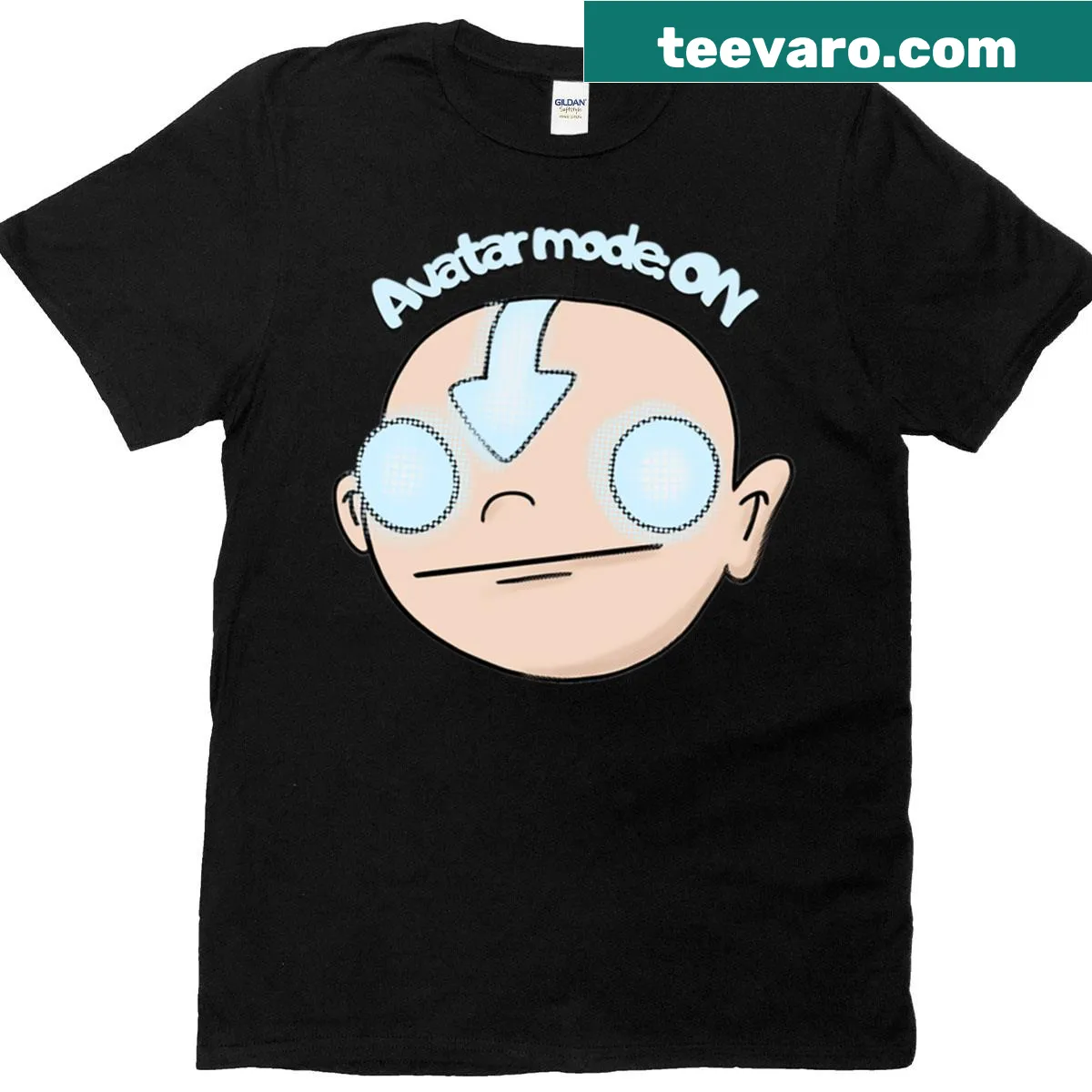 Funny Aang Avatar t-shirt with glowing eyes — on a men's t-shirt