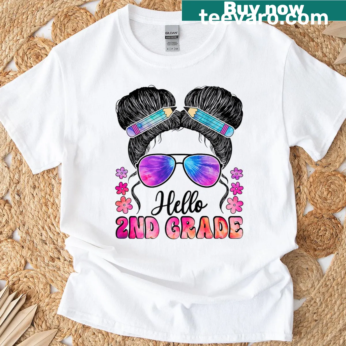 T-shirt featuring a cute bow and 'Hello Second Grade' text for teachers — on a men's t-shirt