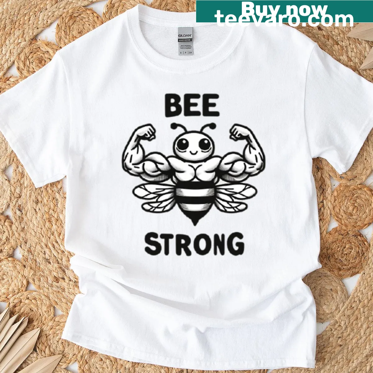 T-shirt featuring the phrase 'Bee Strong Forever' with bee graphics — on a men's t-shirt