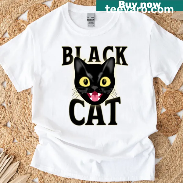 Illustration of an angry black cat for Halloween-themed t-shirt