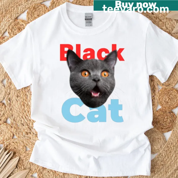 T-shirt featuring an angry black cat illustration