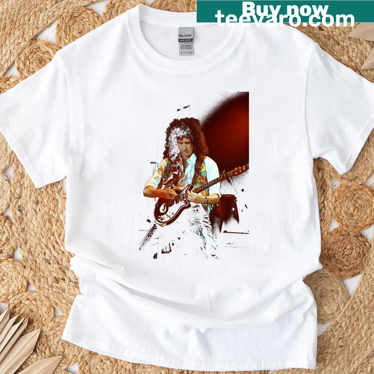 Illustration of Brian May and Freddie Mercury from Wembley concert — on a men's t-shirt