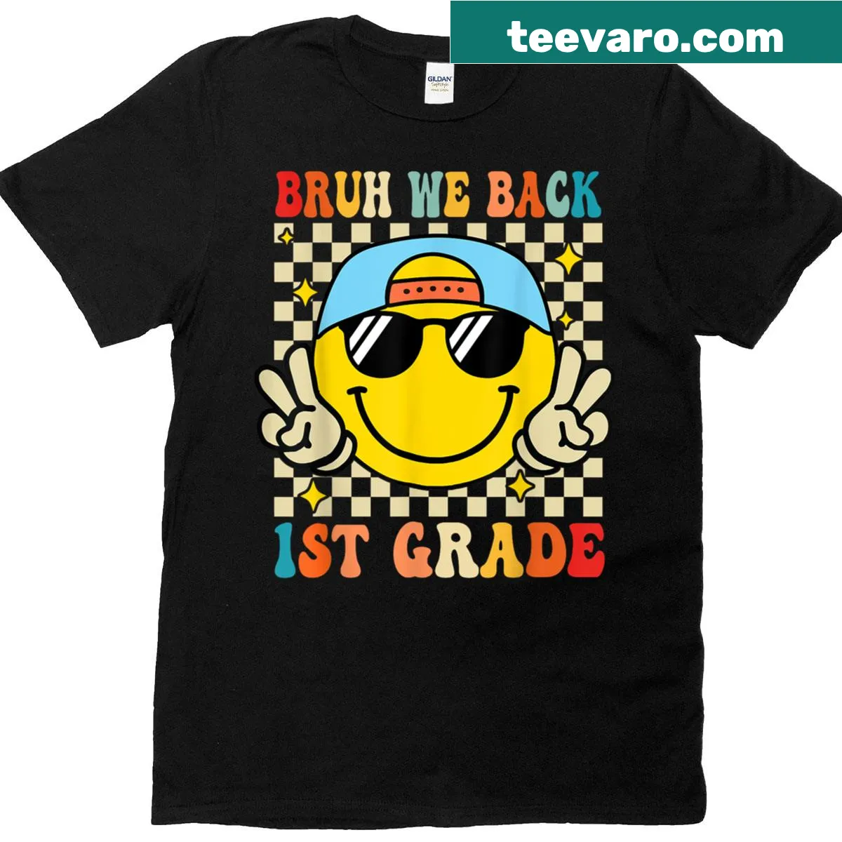 T-shirt with the phrase Bruh We Back for first graders — on a men's t-shirt