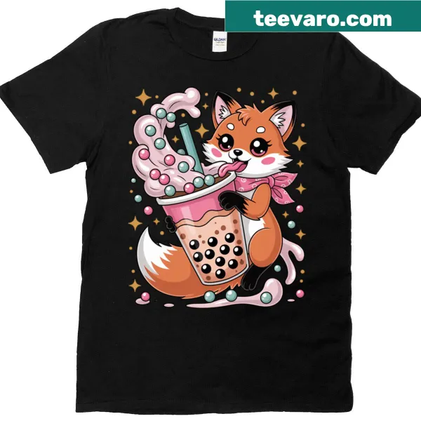 Oversized shirt featuring a cute kitsune with bubble tea