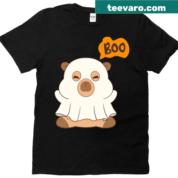 Cute capybara ghost graphic on an oversized Halloween t-shirt