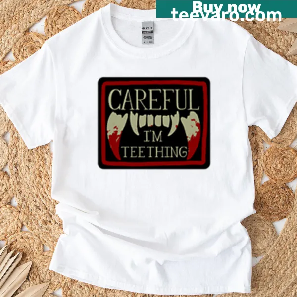 Funny T-shirt for kids featuring a humorous teething quote