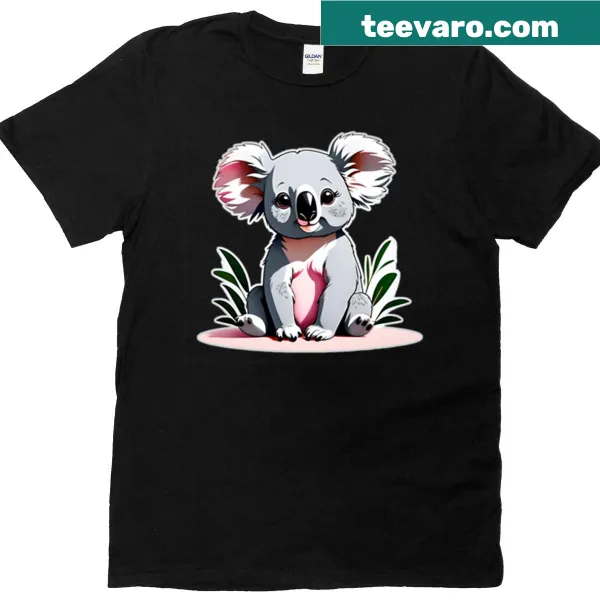 Cute cartoon koala graphic T-shirt with a smiling expression.