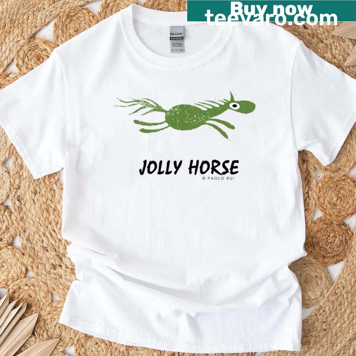 Illustration of a jolly horse, cheerful zodiac design — on a men's t-shirt