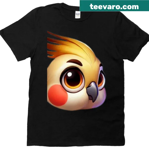 Close-up cockatiel face T-shirt featuring detailed illustration