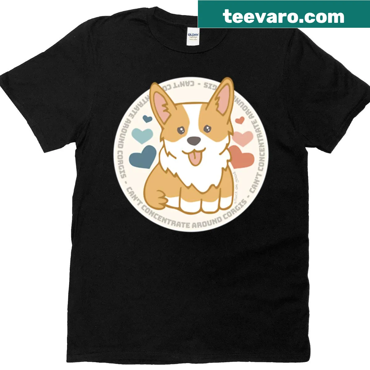 Funny Corgi illustration with the text 'Can't Concentrate' on a T-shirt — on a men's t-shirt