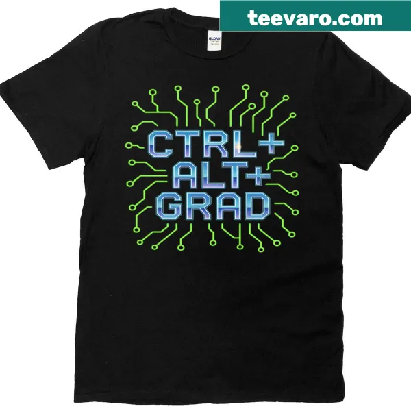 Graduation t-shirt with 'Ctrl Alt Grad Rebooting Life' text
