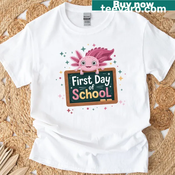 Cute axolotl design on back-to-school T-shirt