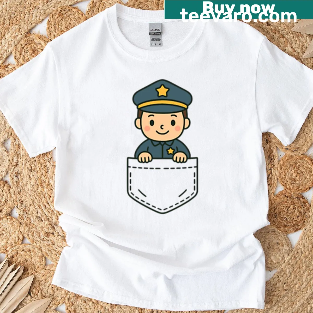 Cute boy police officer illustration on dad's T-shirt — on a men's t-shirt