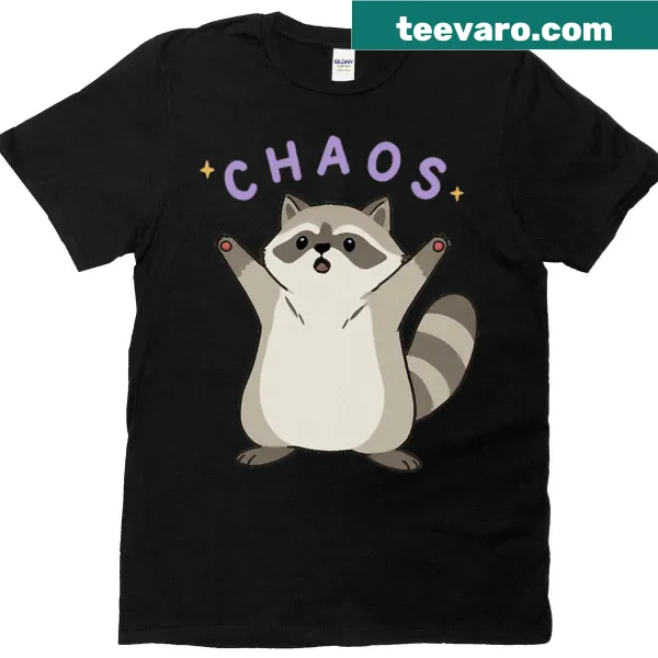 Funny cartoon raccoon design on an oversized T-shirt for animal lovers.