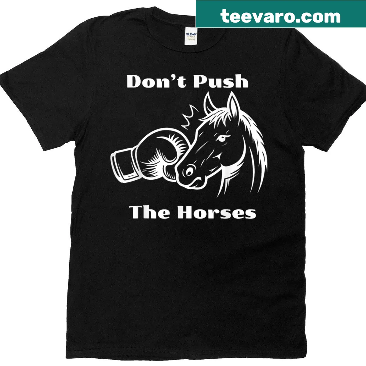 Funny boxing-themed graphic on T-shirt with horses — on a men's t-shirt