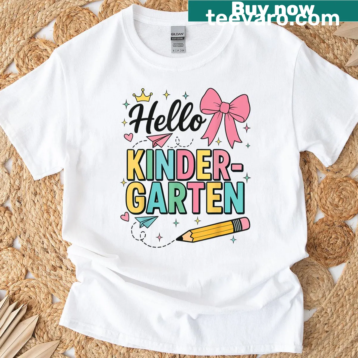 Hello Kindergarten teacher T-shirt with cute illustrations — on a men's t-shirt