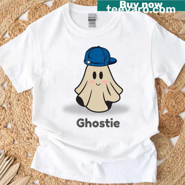 Kawaii ghost character with hat on T-shirt