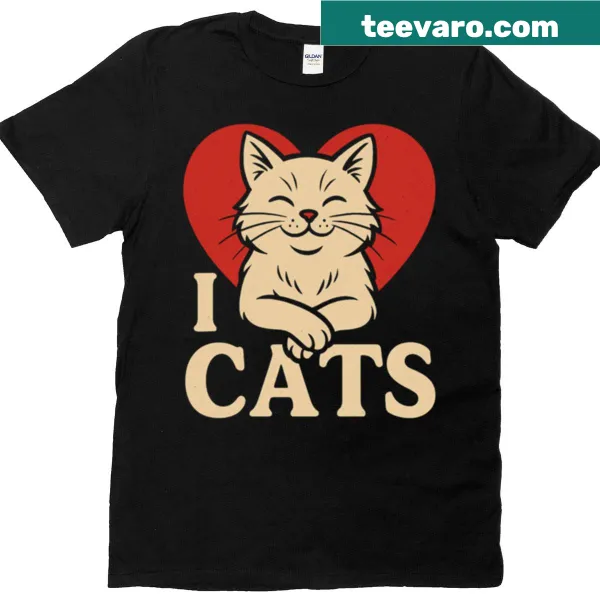 T-shirt with a retro design featuring a cat and a big love graphic.