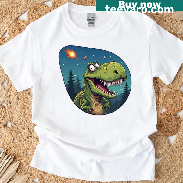 Illustration of a dinosaur apocalypse on a t-shirt