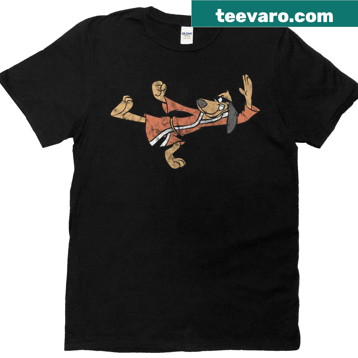 Vintage distressed T-shirt featuring Hong Kong Phooey character — on a men's t-shirt