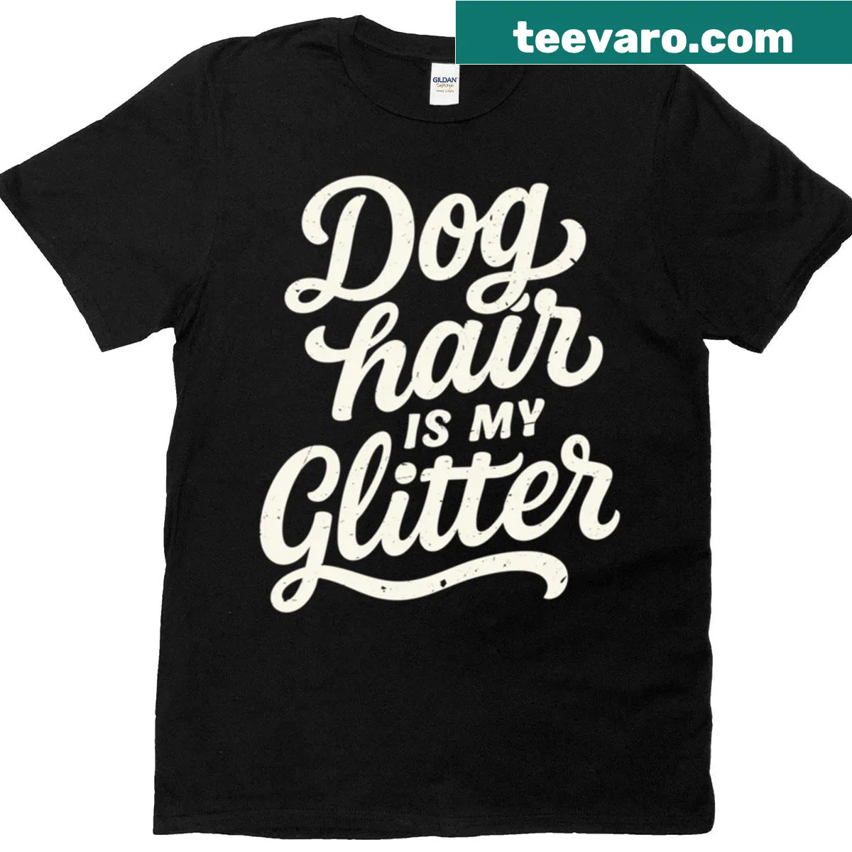 Vintage-style tee with text 'Dog Hair Is My Glitter' in playful typography — on a men's t-shirt