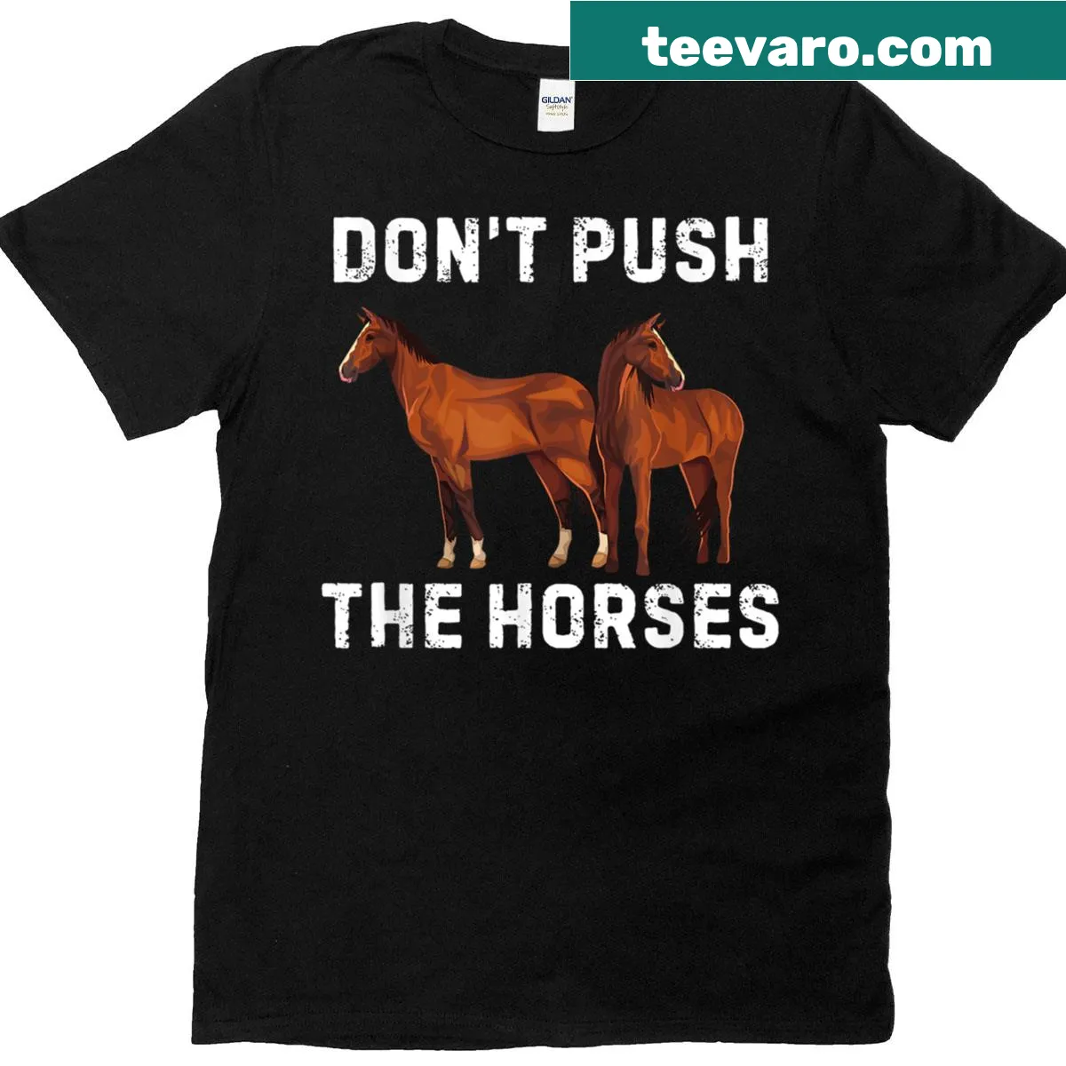 Vintage style t-shirt with 'Dont Push The Horses' for horse lovers — on a men's t-shirt