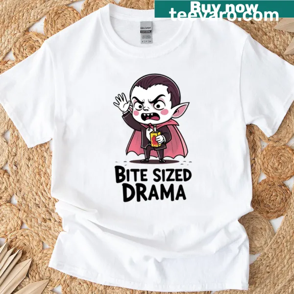 Cartoon vampire graphic on a playful t-shirt