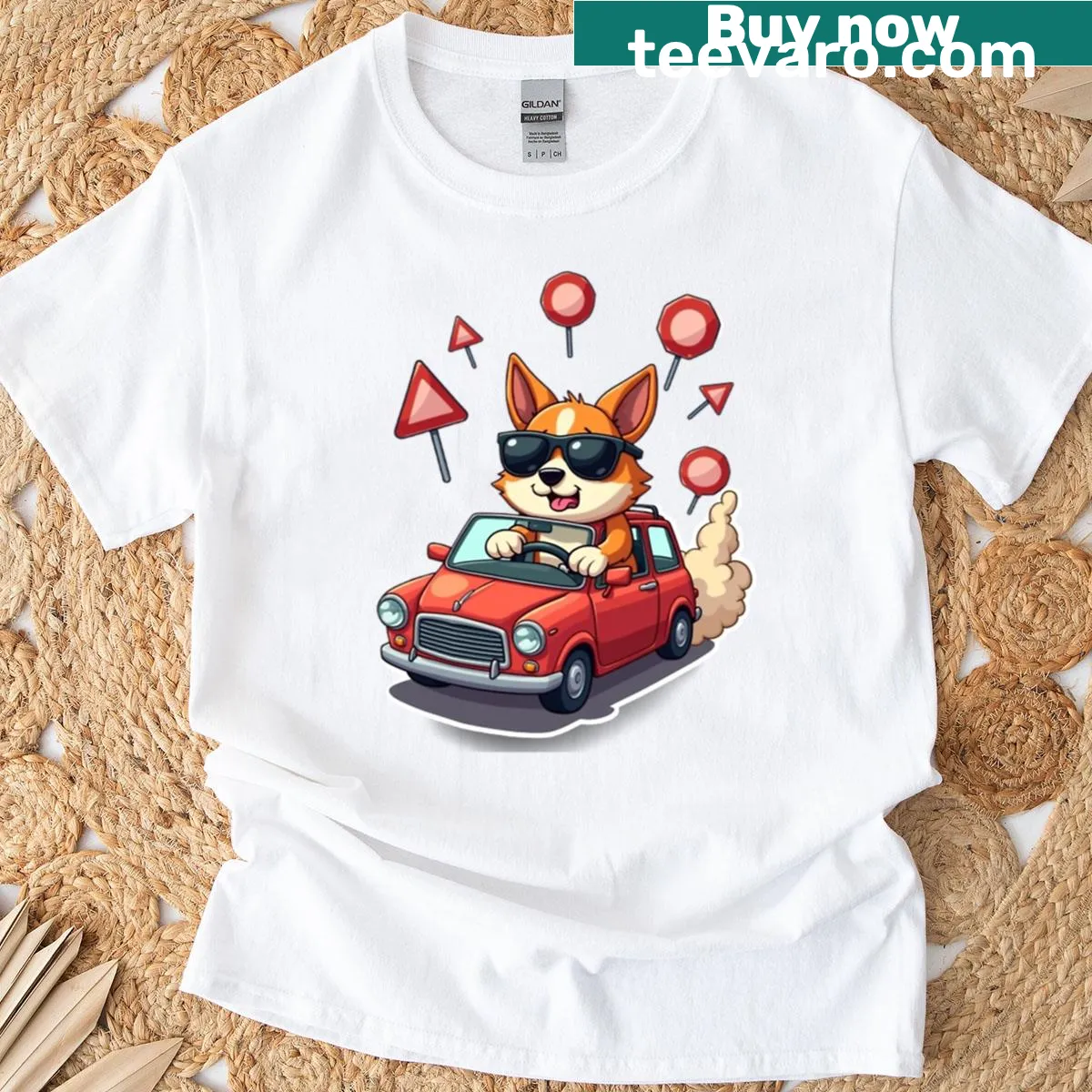 Dynamic graphic t-shirt themed around driving fast — on a men's t-shirt