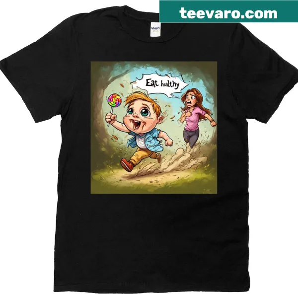 Oversized t-shirt with 'Eat Healthy' text promoting wellness