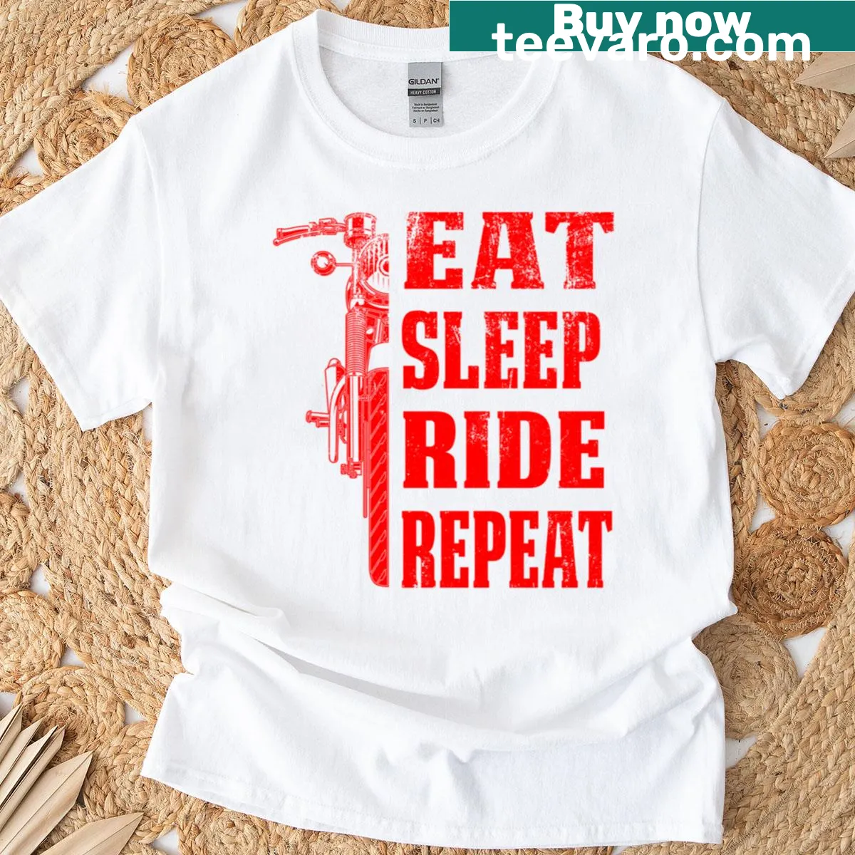 Oversized t-shirt with humorous motorcycle riding quote — on a men's t-shirt