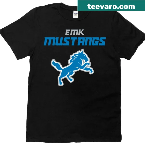 Football t-shirt with 'EMK Mustangs' text for school pride