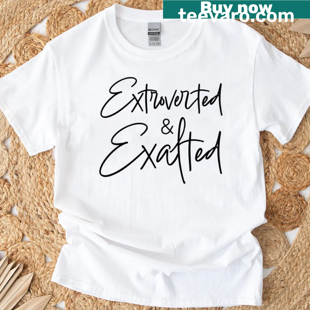 Oversized t-shirt with the phrase Extroverted And Exalted. — on a men's t-shirt