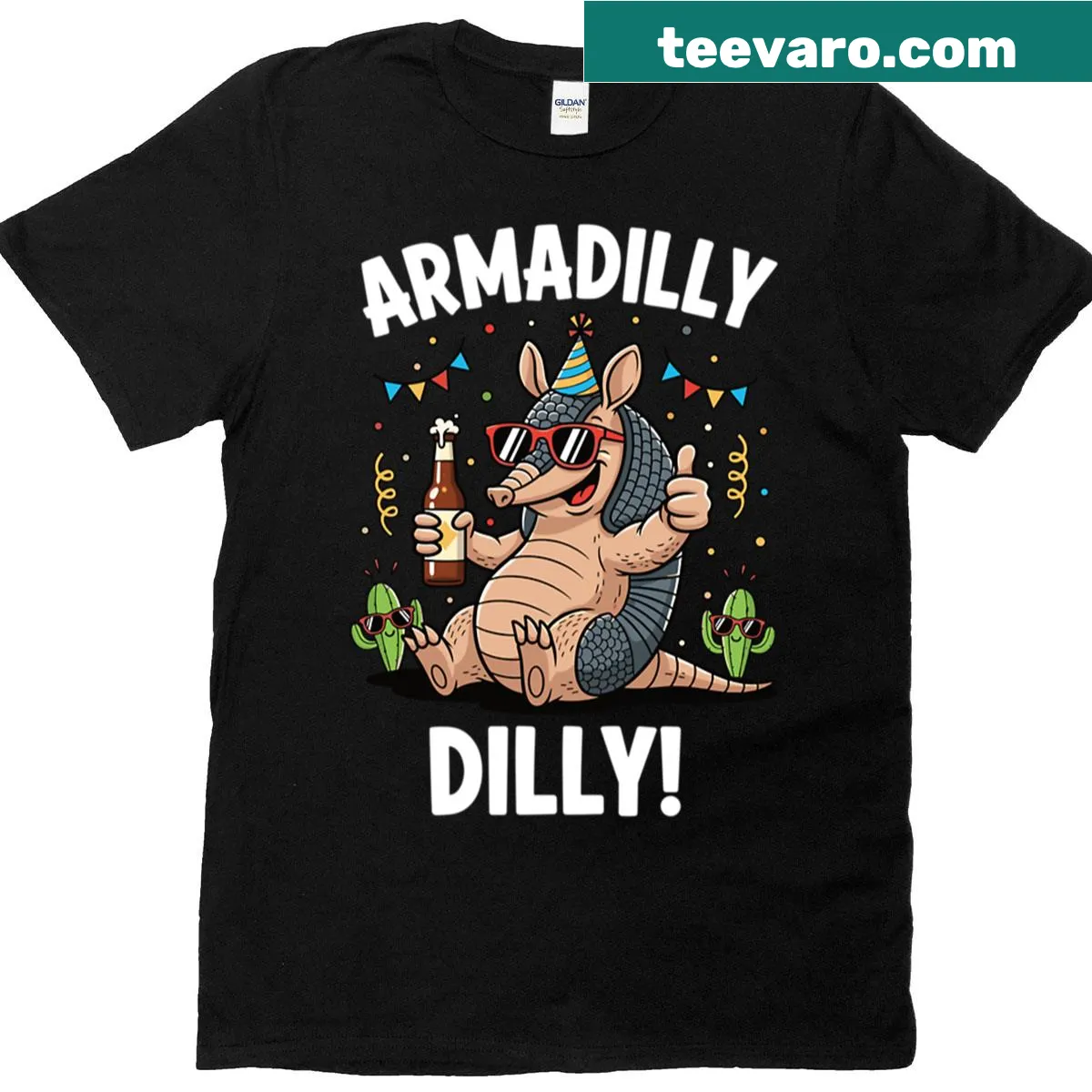 Fun armadillo design t-shirt with drinking pun — on a men's t-shirt
